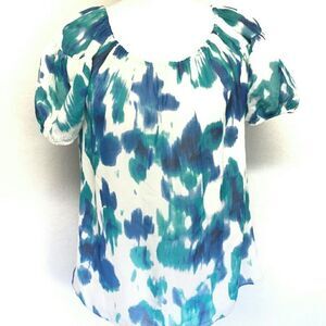KENNETH Cole Watercolor Silk Blouse  Wide Shoulder